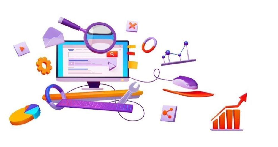 SEO tools and computer screen illustration